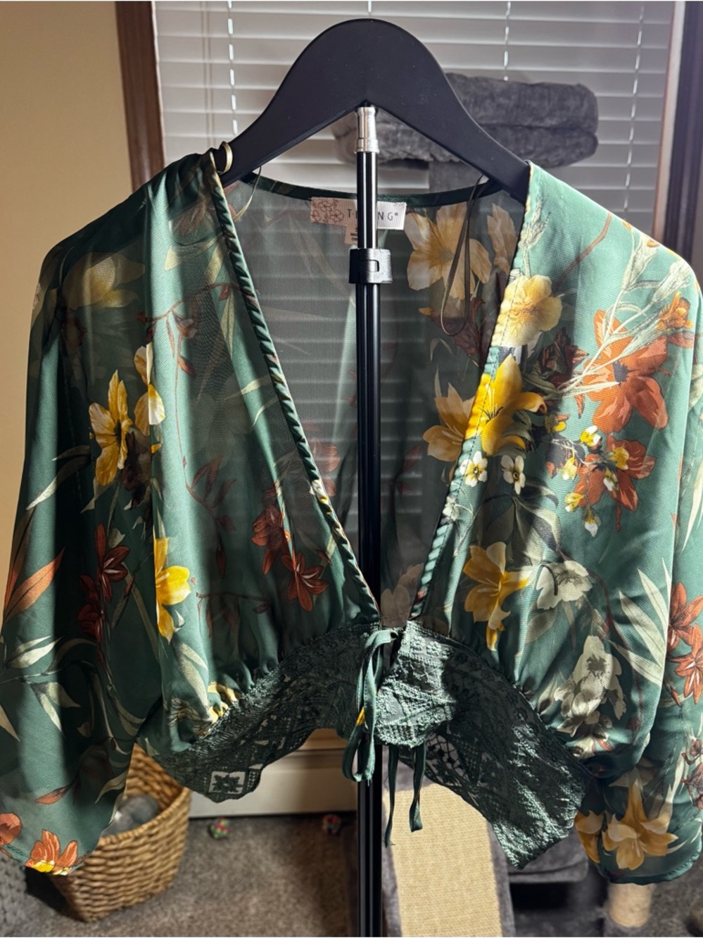 Timing Green Floral Tie-Front Crop Top